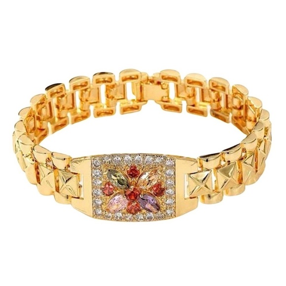 Rhinestone Flower Decor Gold Bracelet - Picture 1 of 5